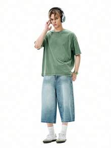INFLATION Dune Oversized T恤，270克水洗复古街头风，短袖男款，春夏款 - 綠色 - 查看 4