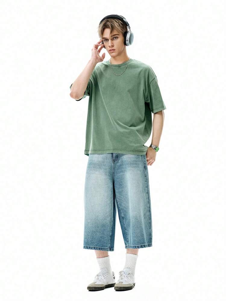 INFLATION Camiseta oversize Dune, estilo retro de ropa de calle de 270g lavada, de manga corta para hombre, primavera/verano - Verde - Añade 4
