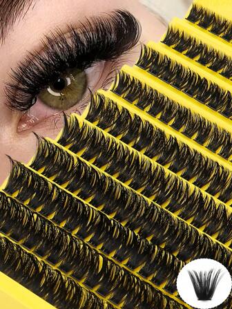 200 簇 80D/40D，DIY 分段睫毛，0.05 毫米厚，D 形卷曲，8 毫米-16 毫米混合光束长度，自然蓬松浓密风格，用于万圣节舞台化妆、节日化妆、圣诞节化妆，初学者必备。