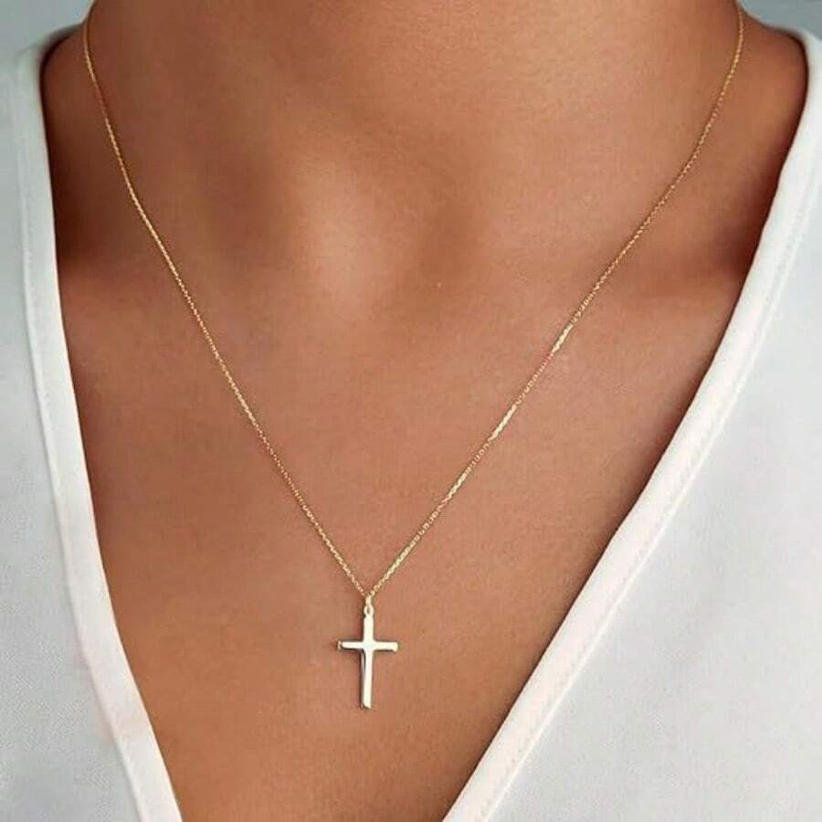 1pc Minimalist Fashion Collar Bone Chain With Smooth Cross Pendant Necklace, Korean/Japanese Inspired