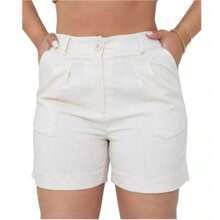 Short de Linho com Bolso Frontal e Botão  Simples  Casual  elegante  Linho  Bolso  Botão  Zíper    Short de Linho com Bolso Frontal e Botão  Noite  Feriado  Diário  Festa de aniversário  Formal e Noturno  Regresso a casa