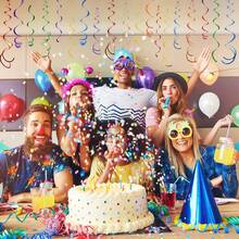 6pcs Rainbow Hanging Spiral Decorations, Colorful Foil Spiral Hanging Ornaments, Spiral Ceiling Decor, Wreaths, Suitable For Birthday, Wedding, Bridal Shower, Carnival Party - Multicolor - View 2