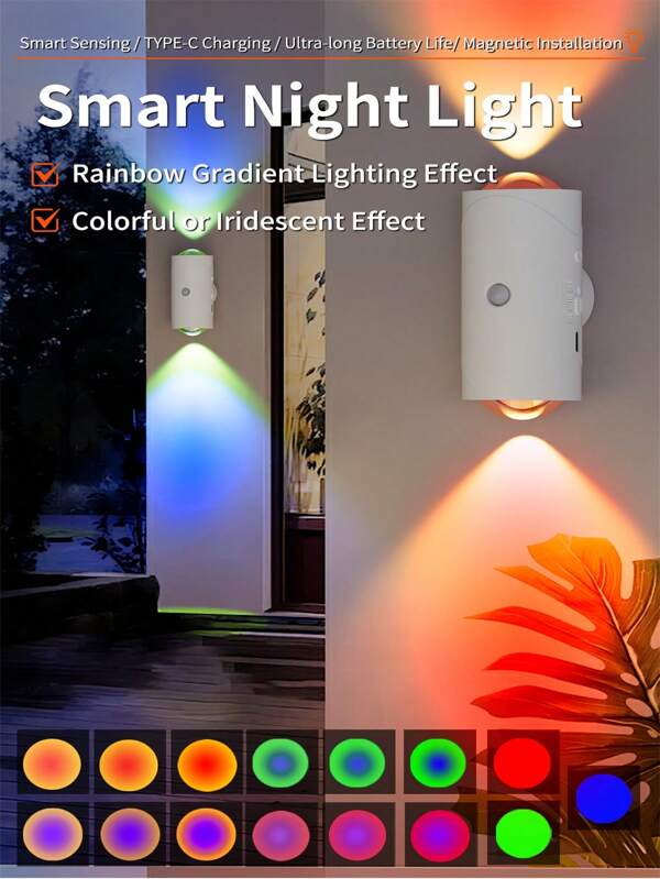 Rechargeable LED Night Light With Motion Sensor - RGB Sunset Gradient, Dimmable Ambient Wall Lamp, Suitable For Entryway, Bedroom, Desk, Wardrobe Magnetic Stair Lighting - USB Powered, Adjustable Color Temp, Bedroom LED Light With Motion Sensor, RGB Gradient Ambient Light, Dimmable, Indoor Lighting, Magnetic Stair Lamp, Applicable For Bedroom, Entryway, Office, Wardrobe, Emergency And Various Scenarios, Essential For Home, Holiday, And Party