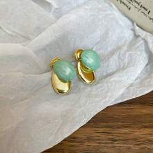 1 对优雅简约水滴和珠子可翻转耳钉，适合春夏季 - 豆豆耳環 - 查看 7