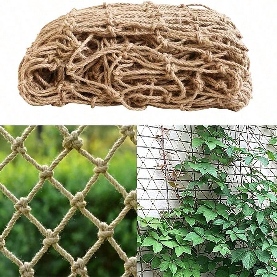 Vintage Style Jute Rope Net As A Natural Plant Support, Suitable For Climbing Plants And Beans, Outdoor Garden Decoration, Suitable As An Indoor Plant Stand, Home Decoration, Simple Garden Fence