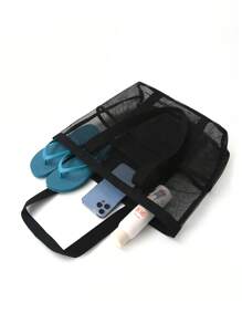 Bolsa de playa de malla de poliéster hueca de gran capacidad, bolsa de lavado para viajes, bolsa de almacenamiento para natación, bolsa de playa minimalista de malla, regalo del Día de la Madre para mamá