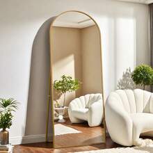Full-Length Mirror, 80 X 180 Cm, Curved Standing Mirror, Full-Length Mirror, Wall-Mounted, Leaning Mirror, Standing Mirror, Full-Length Mirror As A Dressing Mirror For The Living Room, Gold - 金色-80x180cm - 查看 2