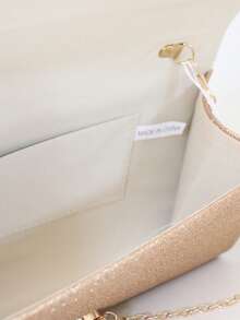 新款亮片晚宴手拿包，手工实用大号V型折叠钱包，女士派对手提包 - 玫瑰金 - 查看 5