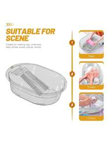 Transparent PET Laundry Tub With Detachable/Non-Detachable Washboard, Non-Slip Base Free Wall Hook - Scrubbing Basin For Efficient Clothes Washing, Suitable For Households Back To School