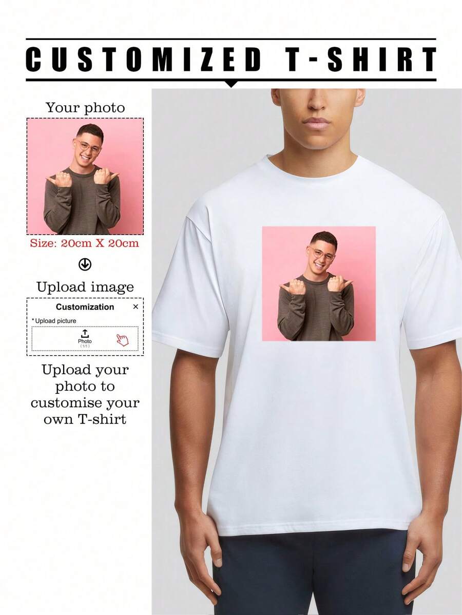 Custom Boyfriend Style Men's Loose Breathable Lightweight Comfortable T Shirt With Graphic Design Using Your Own Photo Sports Tops Short Sleeve Customizable T Shirt For Husband Or Boyfriend. Stylish, Hipster, Fashion, Contracted, Cozy, Easy Costume, Modest Fashion, Minimal Chic, Casual Custom, Unique Christmas Clothes Boyfriend Style Men Ideal Gifts For Him Boyfriend, Family, Friends, Children For Birthdays, For Christmas, For Winter/Autumn, For Vacation/Holiday