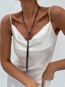 1pc Elegant Metal Chain Knotted Tassel Necklace, Luxury Fashion Necklace For Women, Suitable For Wedding, Party, Street Wear - Necklace - View 7