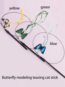 1pc Butterfly Shaped Cat Teaser Wand, Elastic Steel Rod With 3 Color Options, Cat Interactive Toy With Small Bell, Toys For Cat Training & Entertainment, Home & Outdoor Pet Supplies