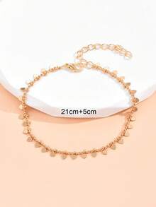 1pc Minimalist Retro Heart Shape Tassel Anklet, Suitable For Summer Holiday And Casual Wear - Gold - View 3