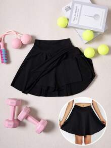Váy thể thao co giãn thông thường Tween Girl, Váy tập yoga (YY296) - màu đen - Xem 10