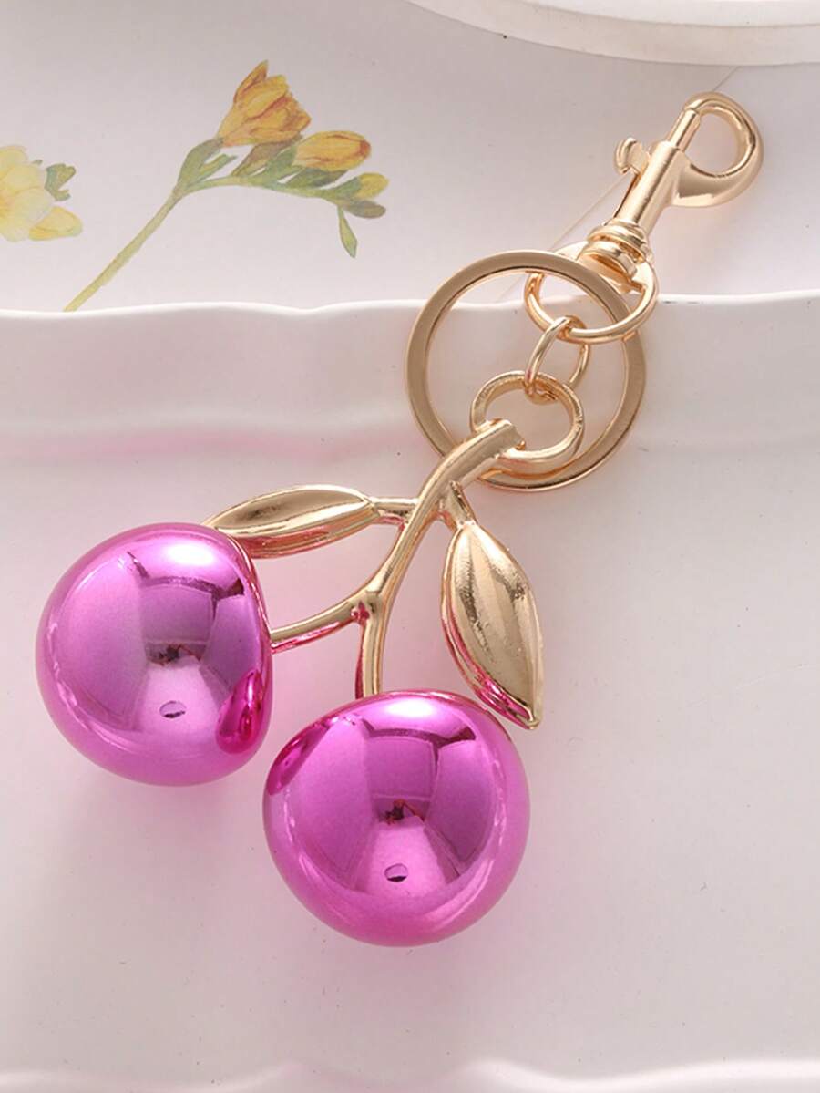 1 件樱桃设计钥匙扣，树脂材质，包袋装饰吊坠，汽车钥匙扣配件，优雅、可爱的钥匙扣汽车配件包饰学院风哥特式 Y2k 包袋配件挂绳带身份证夹汽车配件包饰 - 彩色 - 查看 1
