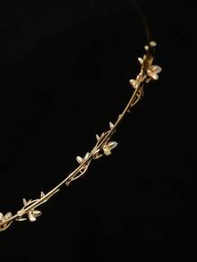 1pc Elegant Romantic Rhinestone Cat Eye Leaf Alloy Headband,Hairband,Hair Hoop,Hair Accessories Headbands Head Accessories - Gold - View 3