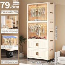 Foldable Transparent 2-Door Children Wardrobe With Drawers, Storage Cabinet Organizer Rack, No Assembly Required