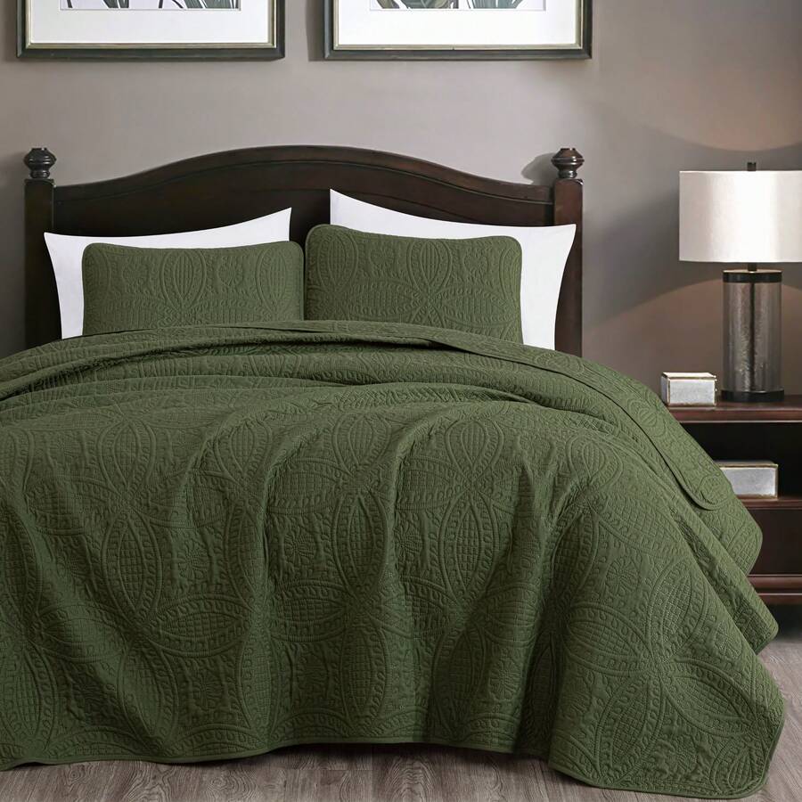Austin Oversized Bedspread Set 3-Piece Ultrasonic Quilted Soft Lightweight Microfiber Coverlet For All Season - 柏 - 查看 1