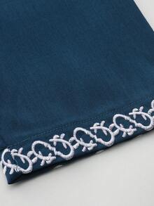 Muslim Men's Long Sleeve Embroidered Hooded Zipper Islamic Loose Casual Robe, Soft Fabric, All Season - Blue - View 8