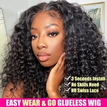 250% Density Jerry Curly Wave Bob Wig Human Hair Lace Front Wigs For Women Upgraded No Glue 13x6 Lace Closure Short Curly Bob Wig Put On And Go Wigs Human Hair Pre Plucked Pre Cut For Beginners - Natural Black - 查看 3