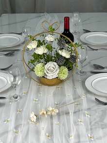 1pc Ivory Embroidered Daisy Floral Spring/Summer Sheer Table Cloth, Seasonal Easter Holiday Kitchen Dining Table Decor, Suitable For Home Party Indoor Use - Multicolor - View 5
