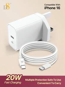 20W USB-C 快充充电器,配备 3.3 英尺 USB-C 转 USB-C 数据线,支持超快充电,兼容 16/16 Pro/16 Pro Max/16 Plus/15/15 Pro/15 Pro Max/15 Plus、Air 4/5/Pro 12.9 (2021-2024)/Pro 11 (2021-2024)/Mini 6,Type-C 接口,适合女性在家/办公室/旅行/日常使用。 - 英規插(220-240V) - 查看 3