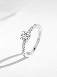 Kaletine 925 Sterling Silver Small Moissnaite Ring For Women Simple Sparkling Round Finger Rings 1 Piece - Silver - View 3