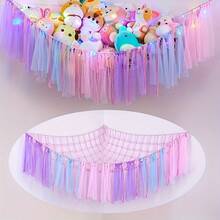 1pc Plush Stuffed Animal Hanging Hammock Net Swing, Large Size Decorative Storage Swing Rack For Home Living Room Bedroom, Cute & Fun Gift Decor, 100X100X150cm Handmade Knitted Triangle Hammock (No Lights Included) - 彩色 - 查看 2