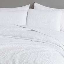 Austin Oversized Bedspread Set 3-Piece Ultrasonic Quilted Soft Lightweight Microfiber Coverlet For All Season - 白色 - 查看 3