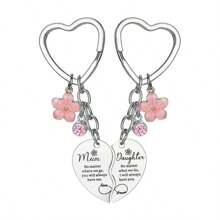 2pcs (1 Set) Heart Shaped Keychain Gift Set For Mom And Daughter, Mother's Day & Daughter Gift