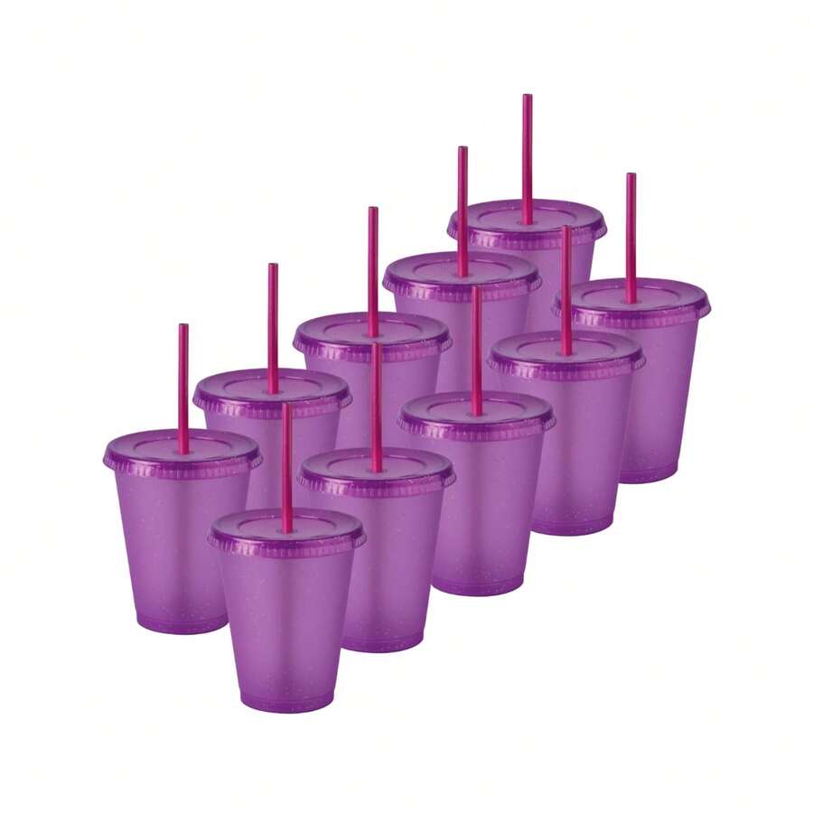 Paquete 10 Vasos Reusables Tipo Star Para Bebida Fría Mini 16 Oz
