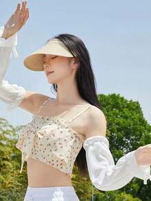 1 件女式轻质长袖套，宽松休闲户外骑行防晒袖套，透气纯色涤纶，适合春夏季