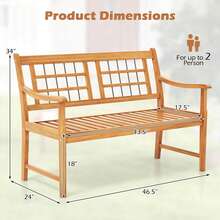 Lifezeal Outdoor Acacia Wood Bench 2-Person Patio Bench With Slatted Seat & Backrest - Natural - View 4