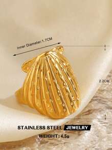 1pc Stainless Steel Fashion Ocean Element Spiral Shell & Starfish Ring, Suitable For Women Beach Holiday Travel Wear