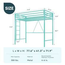 HOOMIC Twin Loft Bed Frame For Juniors & Adults, Heavy Duty Metal Loft Bed Twin Size With Full-Length Safety Guardrail & Removable Ladder, Space-Saving, Noise Free, Matte Black * Bed Frame Queen Queen Bed Frame Bed Frame Full Full Size Bed Frame King Size Bed Frame Twin Bed Frame Room Decor Home Decor Christmas Decor Bedroom Decor Valentine Day Decor Storage Living Room Decor Furniture House Decor