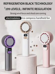 2025 Upgraded 3000mAh USB Rechargeable 199 High Speed Handheld Fan | Personal Fan With Cooling Level 1, Super Fast Cooling | Portable Mini Fan Suitable For Women, Travel, And Office | Quiet Strong Wind | Long Battery Life | 3 Colors, Comes With Hand Rope - Multicolor - View 2
