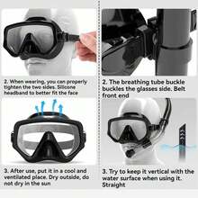 三件套浮潜面罩，防水潜水镜成人游泳镜水肺潜水，浮潜自由潜水高级蛙鞋可调节脚蹼成人长脚蹼游泳蛙鞋，潜水脚蹼，游泳自由泳蛙泳专项训练成人短鸭鞋硅胶潜水浮潜装备，为您带来愉悦的游泳体验，沙滩必需品，沙滩配件，泳池浮板