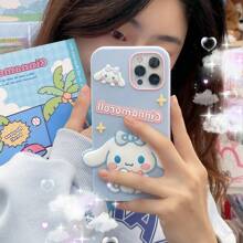 Sanrio Custodia protettiva in silicone 3D, compatibile con Apple 16/15, con motivi cartoni animati carini rosa e Melody della linea Sanrio, per la piena copertura del telefono