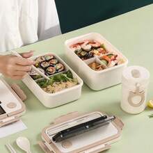 Simple Style Portable Lunch Box, Office Worker & Student Bento Box With Compartments, Carry Handle Design