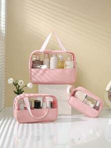 3pcs/Set PVC Waterproof Travel Makeup Bag, Makeup Brush Organizer Bag, Cosmetic Storage Bag, Toiletry Bag, Summer Holiday Necessity, Perfume Storage Box, Semi-Transparent Cosmetic Bag, Beach Bag, Multi-Function Luggage Bag, Data Bag, Handbag, Lingerie Bag, Suitable For Lip Gloss, Lipstick For Comb, Nail Polish, Manicure, Jewelry, Perfume, Stationery, Digital Products Storage Beach Essentials Back To School - Multicolor - View 13