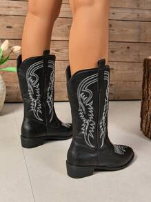 Women's Embroidered Chunky Heel Cowboy Boots, Fashion Party Western Boots