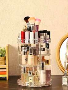 Organizador 360 de maquillaje giratorio, Soporte ajustable para almacenamiento de maquillaje,Transparente - transparente - Ver 3