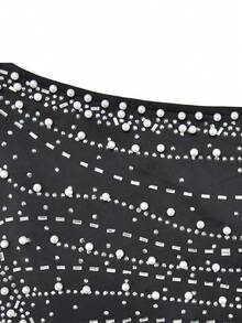 Summer Elegant Women's Fashion Party Sleeveless Shiny Rhinestone Asymmetrical Neckline Mermaid Long Dress - Black - View 4