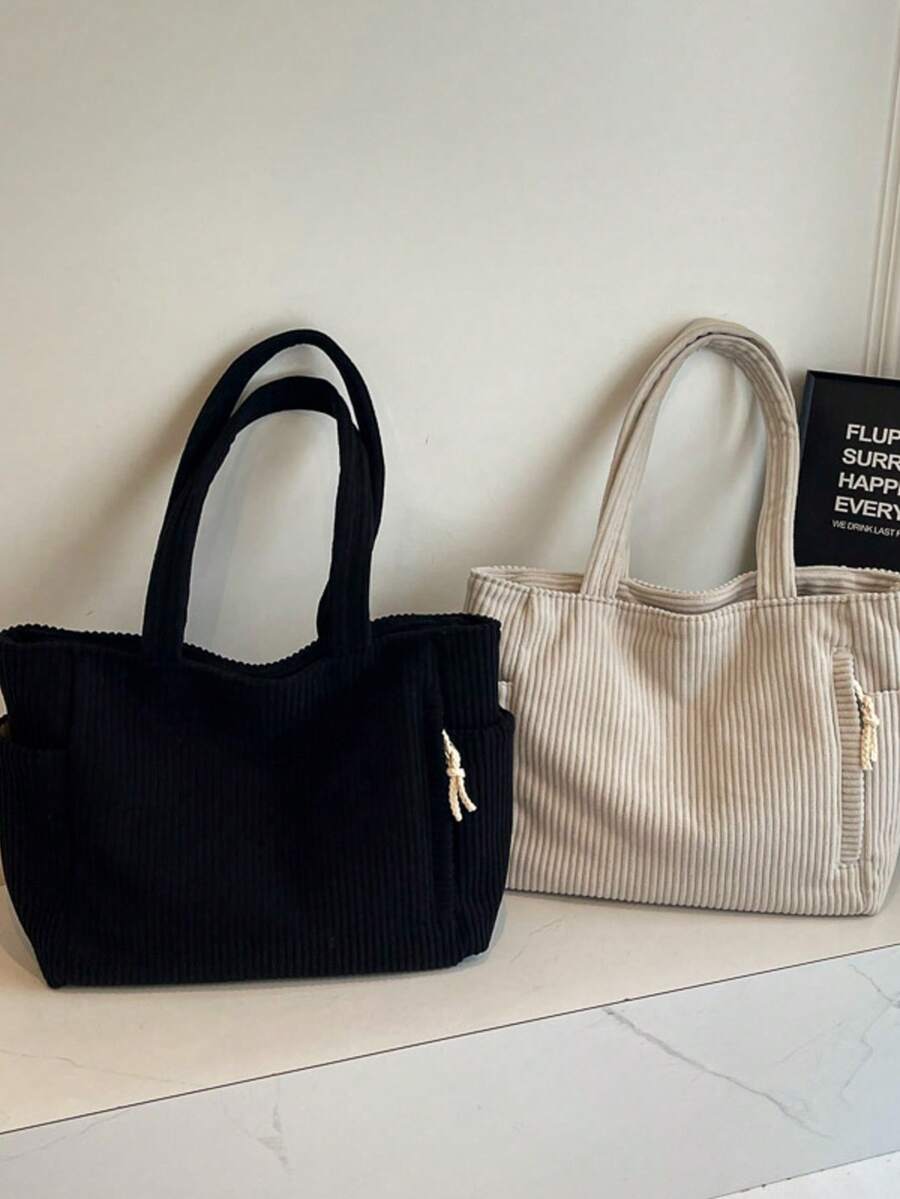 Corduroy Solid Color Handbag Tote Bag Large Capacity New Men's Shoulder Bag Shopper Bag