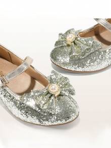 Girls Dress Shoes Princess Shoes For Toddler Little Girl Mary Jane Low Heels Glitter Flower Party Wedding Footwear - Vàng - Xem 6