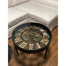 Vintage Clock High-End Table, 3C Tempered Glass Tabletop, Clock Is Rotatable! Creative Artistic Vintage Clock High-End Living Room Coffee Table, Luxury Creative Side Table, High-End Clock Art Coffee Table, Home Living Room Decorative Table, Clock Hands Are Rotatable - Multicolor - View 11