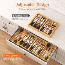 Lifewit Bamboo Extra Large Cutlery Drawer Organiser Expandable To 36 Inches Cutlery Tray For Kitchen Adjustable Sierware And Flatware Holder Plastic Utensil Storage For Spoons Forks Knives - Natural1 - View 3