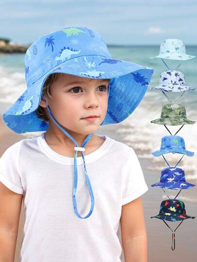 1pc Kids Cartoon Print Sun Protection Bucket Hat, Lightweight Breathable, Beach Hat, Everyday Bucket Hat, Great Gift For Boys