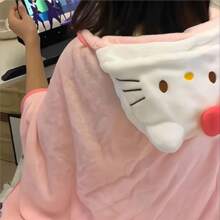 Sanrio 1 pieza Manta con capucha de Hello Kitty by Sanrio - Felpa suave de coral, rosa, cómoda para la oficina, el aula, el sofá o la cama, ideal para fans del personaje y para mantener el calor en la cama | Manta decorativa | Producto de marca Sanrio, manta de Hello Kitty para decoración de baño del hogar, verano, vuelta al colegio, salón de belleza