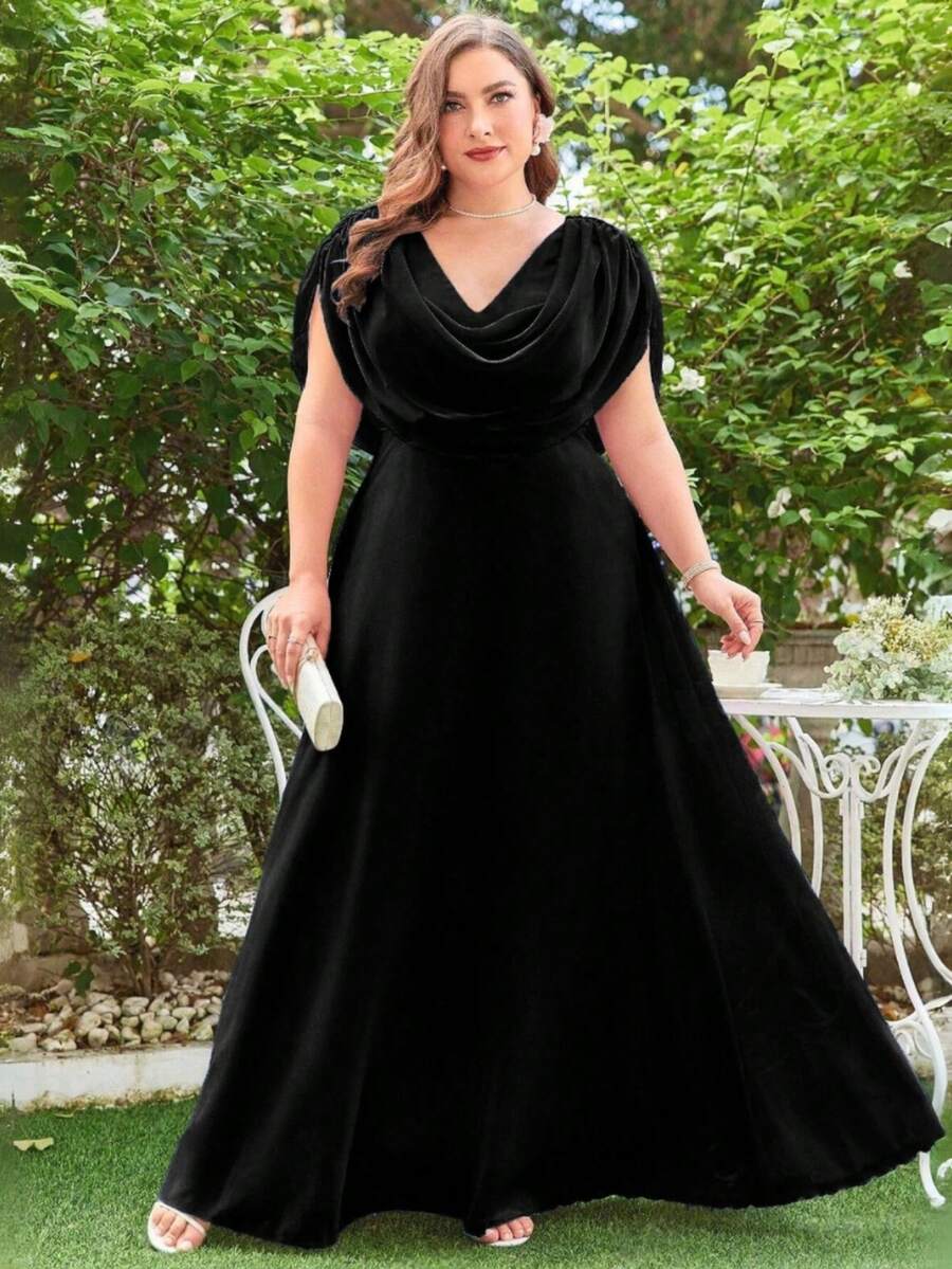 Plus Size Long Party Dress For Graduation Wedding - Black - View 1